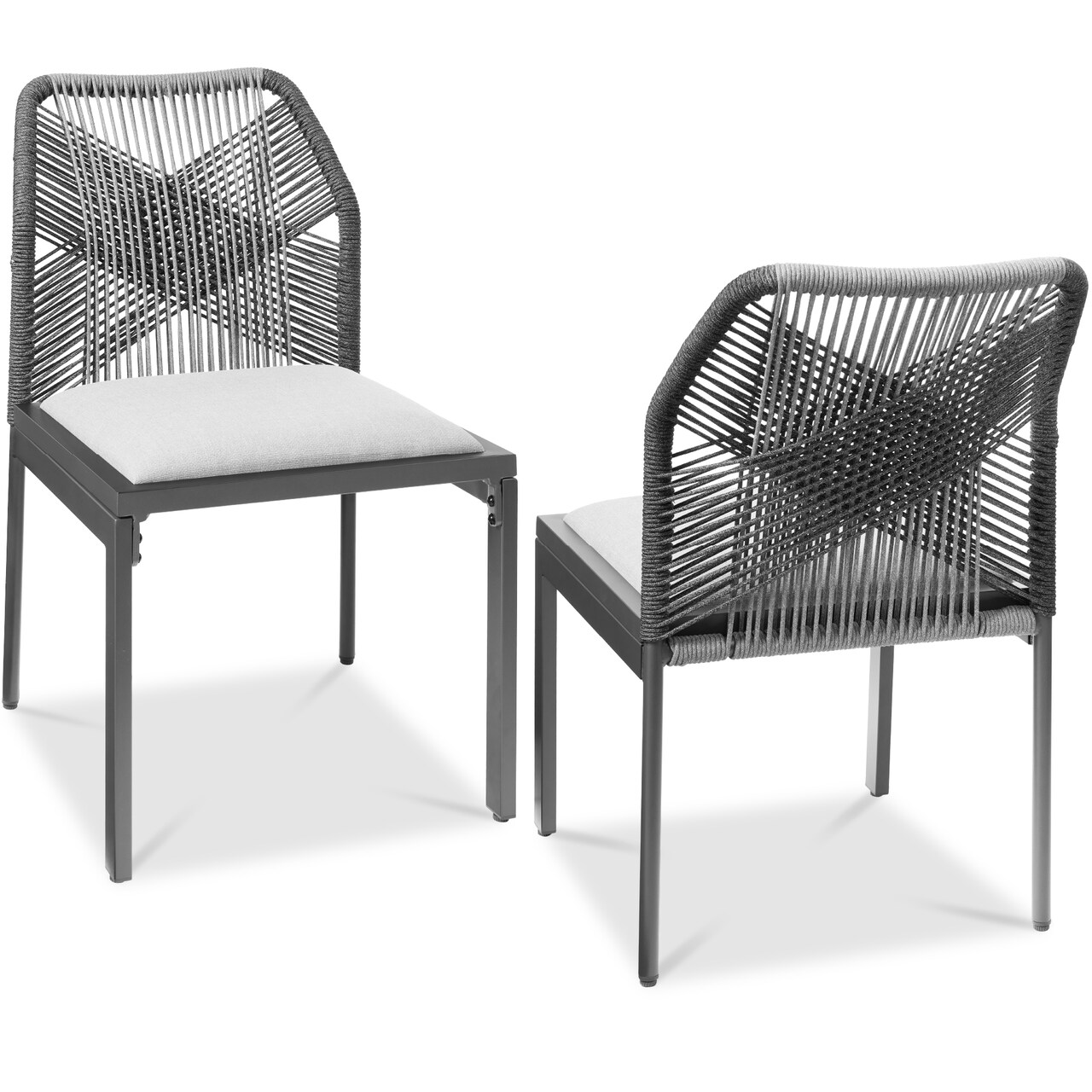 Best Choice Products Set of 2 Indoor/Outdoor Aluminum Woven Side Dining Chairs w/ All-Weather Rope